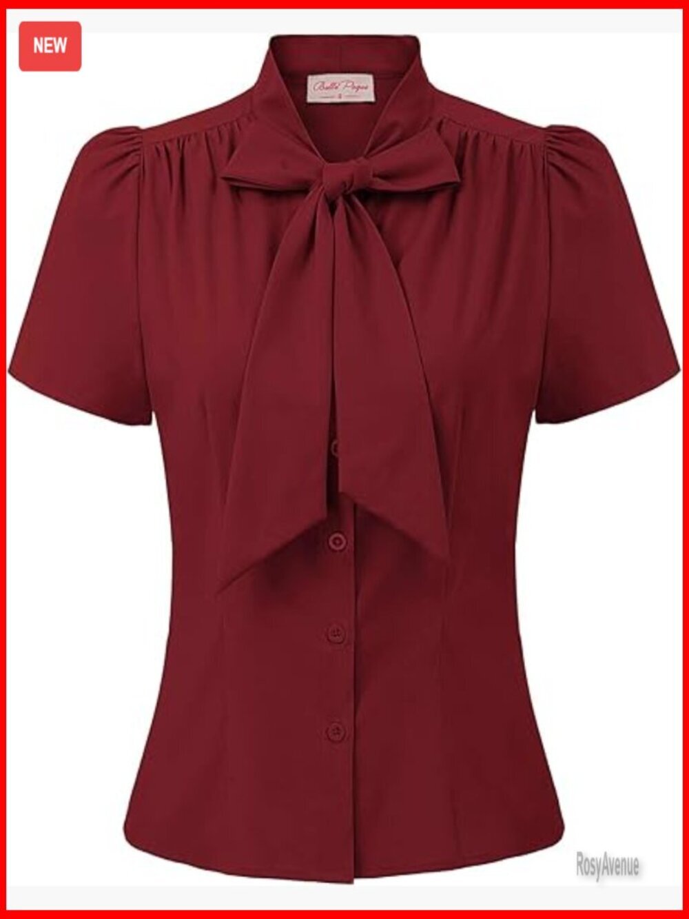 Short Sleeve Button Down Blouse with Bow Tie